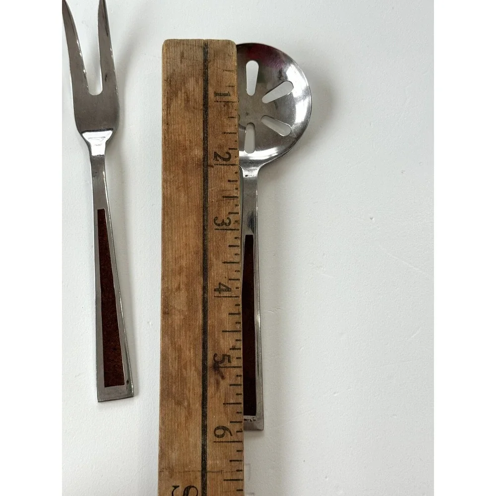 5 Vtg MCM Stanley Roberts flatware provincial‎ walnut Serving Utensil Wood Inlay